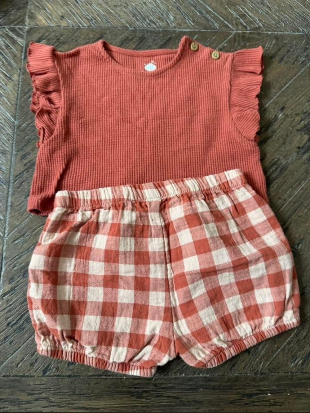 cloud island Rust Red Knit Flutter Sleeve Top & Gingham Shorts
